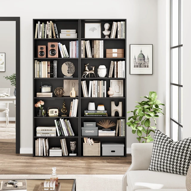 Alt view image 3 of 7 - 82" Tall Bookshelf Black Bookcase, 7-Tier Open Display Shelves | Extra Tall Bookcase with Storage, Floor to Ceiling Bookshelves, Narrow Bookshelf Home Decor Furniture for Office, Living Room
