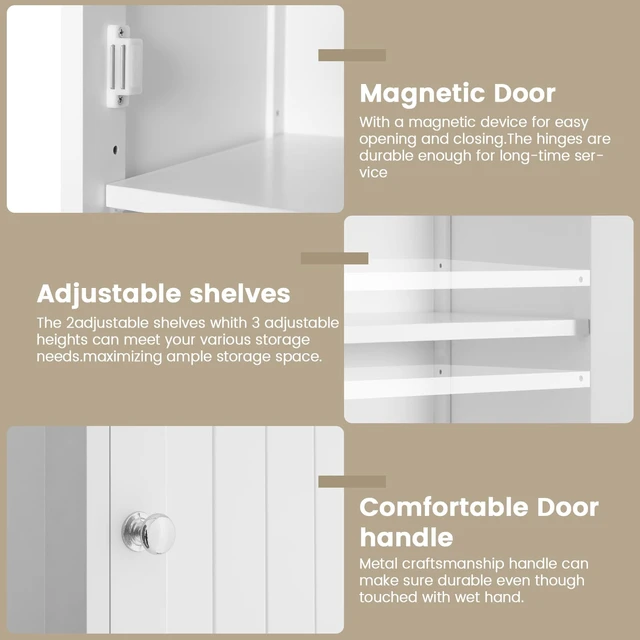Alt view image 6 of 7 - 66.9" Tall Bathroom Storage Cabinet with 2 Doors & 1 Drawer | Narrow Storage Cabinet with Adjustable Shelves, Floor Cabinet for Bathroom, Living Room, Entryway, Kitchen, White, 15.7" W