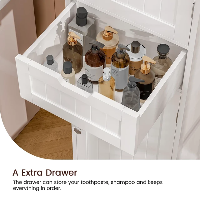 Alt view image 5 of 7 - 66.9" Tall Bathroom Storage Cabinet with 2 Doors & 1 Drawer | Narrow Storage Cabinet with Adjustable Shelves, Floor Cabinet for Bathroom, Living Room, Entryway, Kitchen, White, 15.7" W