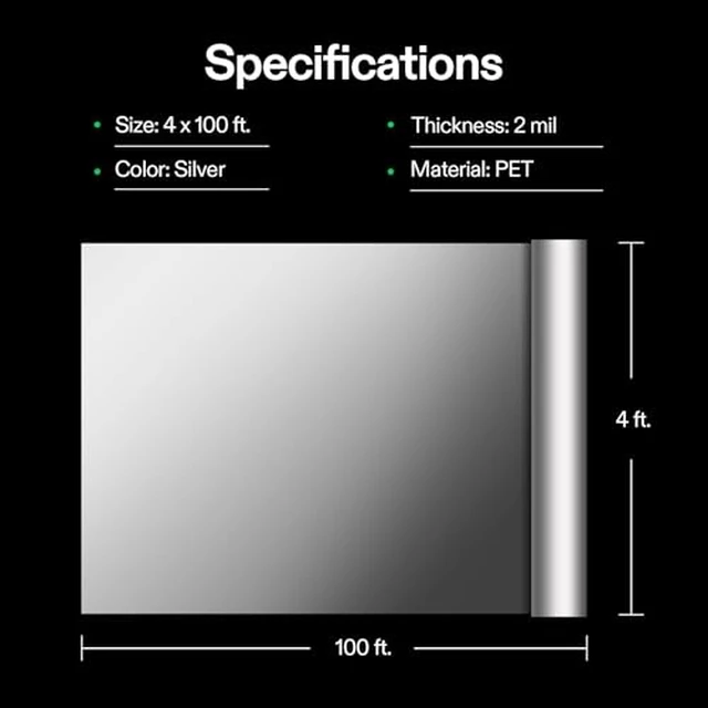 Alt view image 6 of 6 - Highly Reflective Mylar Film Roll 4FT x 100FT for Outdoor Grow Room Indoor Decoration Aluminum Paint Coated 2 Mil Silver (Pack of 2)