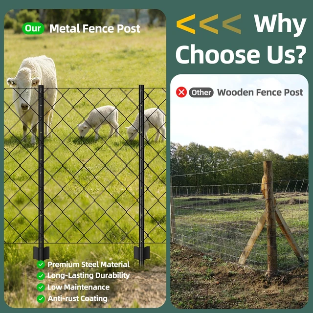 Alt view image 4 of 7 - Metal Fence Post 7feet, Heavy Duty Garden Fence Post for Holding Wire Fence, Sign U Post Pack of 8 Sturdy Outdoor No Dig Fence Post for Garden Yard Black