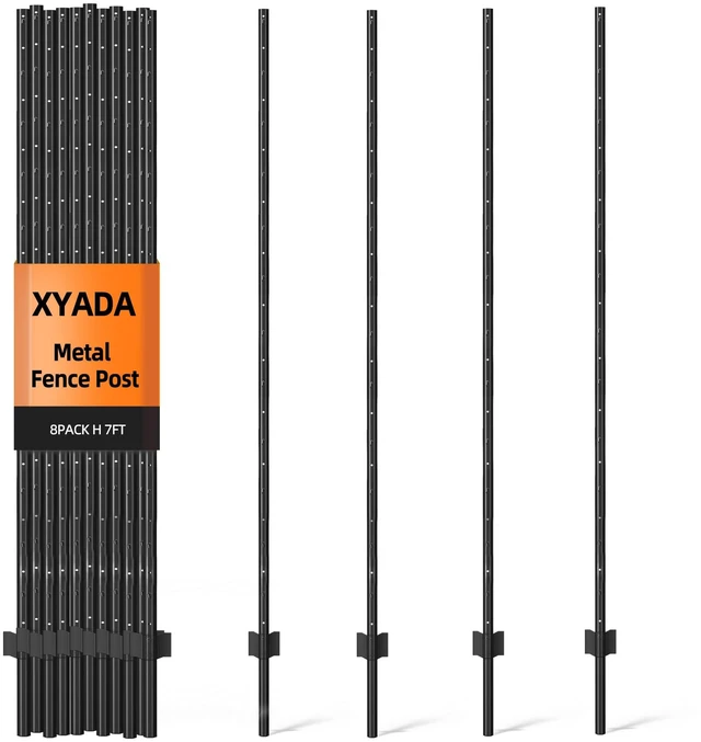 Main image of Metal Fence Post 7feet, Heavy Duty Garden Fence Post for Holding Wire Fence, Sign U Post Pack of 8 Sturdy Outdoor No Dig Fence Post for Garden Yard Black