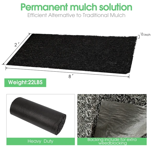 Alt view image 2 of 7 - 2 Pack Recycled Rubber Mulch Mat Roll Black Permanent Mulch Walkway Pathway for Landscaping Outdoor 8' x 2'