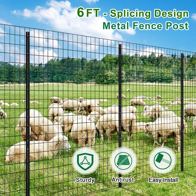 Alt view image 2 of 6 - Splicing 6 ft Black Metal Fence Post, T Posts for Wire Fencing, 15-Pack | No-Dig Steel Stakes T-Posts for Wire Mesh, Welded Garden Fence Roll, Chicken /Dog Fencing, Temporary Outdoor Sign