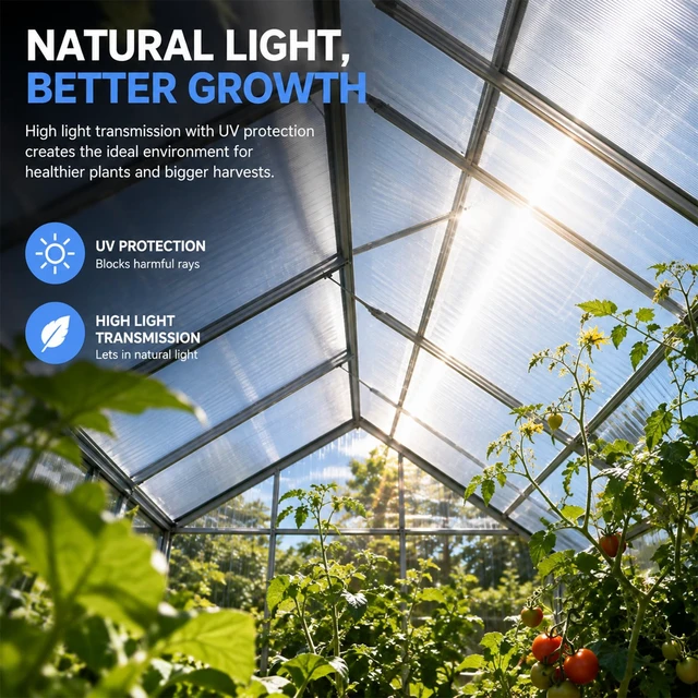 Alt view image 4 of 7 - Polycarbonate Greenhouse Panels, 14 Pcs 4'x 2'x 0.16''Twin-Wall Sheets | Twin-Wall Polycarbonate Panels for Thermal Insulation, UV Protection and Plant Growth