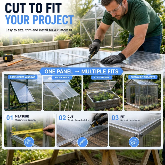 Alt view image 7 of 7 - Polycarbonate Greenhouse Panels, 14 Pcs 4'x 2'x 0.16''Twin-Wall Sheets | Twin-Wall Polycarbonate Panels for Thermal Insulation, UV Protection and Plant Growth