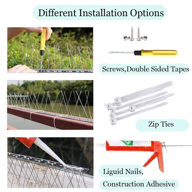 Alt view image 2 of 5 - Bird Spikes,Stainless Steel Bird Spikes Metal Bird Spikes Fence Spikes Easy to Install - 70 Strips 75.78 Feet Coverage
