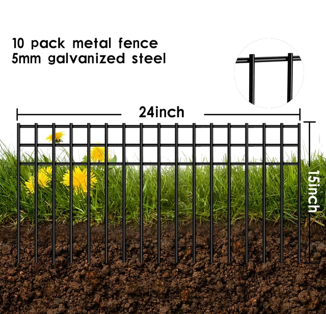 Alt view image 4 of 7 - 24x15-inch No Dig Animal Barrier Fence, 15 Pack Black Dig Protective with 1.5 inch Spike spacing, Dog/Rabbit/Groundhog Underground Dig Barrier, Galvanized Outdoor Garden Metal Fence