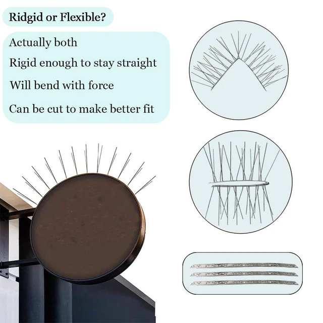 Alt view image 5 of 5 - Bird Spikes,Stainless Steel Bird Spikes Metal Bird Spikes Fence Spikes Easy to Install - 70 Strips 75.78 Feet Coverage