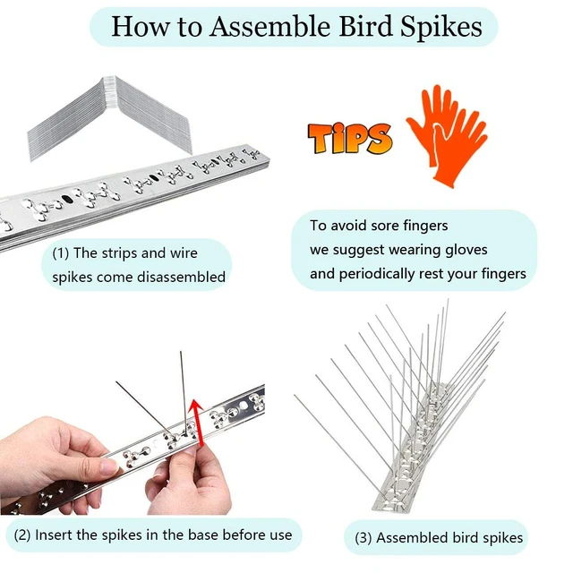 Alt view image 3 of 5 - Bird Spikes,Stainless Steel Bird Spikes Metal Bird Spikes Fence Spikes Easy to Install - 70 Strips 75.78 Feet Coverage