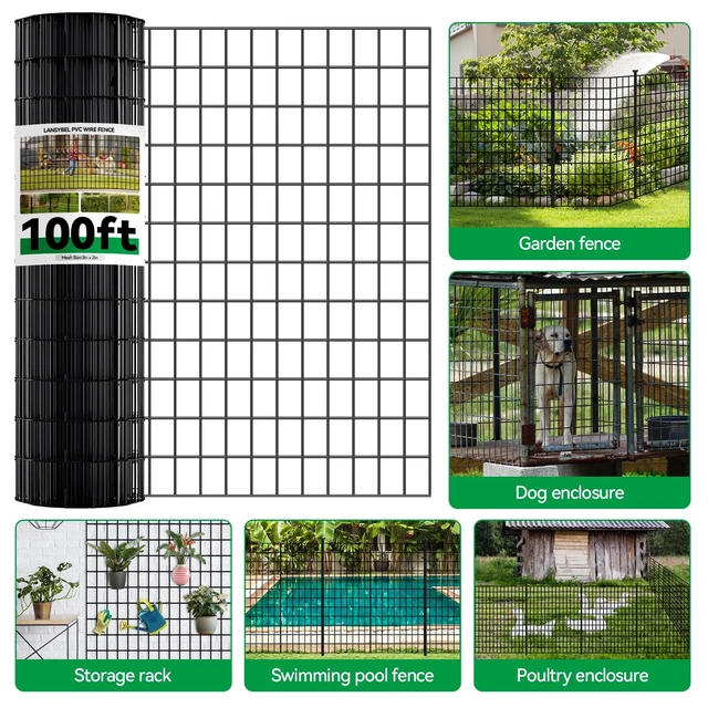 Alt view image 5 of 7 - Welded Wire Fence, 100t(L) x 36inch(H) PVC Anti-Rust Coated Wire Mesh, 2 Inch x 3 Inch 16GA Garden Edging Border, Roll Metal Animal Barrier for Yard Vegetable Plant Protection Poultry Netting