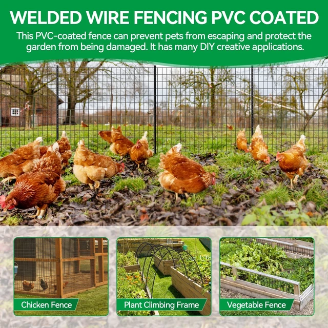 Alt view image 7 of 7 - Welded Wire Fence, 100t(L) x 36inch(H) PVC Anti-Rust Coated Wire Mesh, 2 Inch x 3 Inch 16GA Garden Edging Border, Roll Metal Animal Barrier for Yard Vegetable Plant Protection Poultry Netting