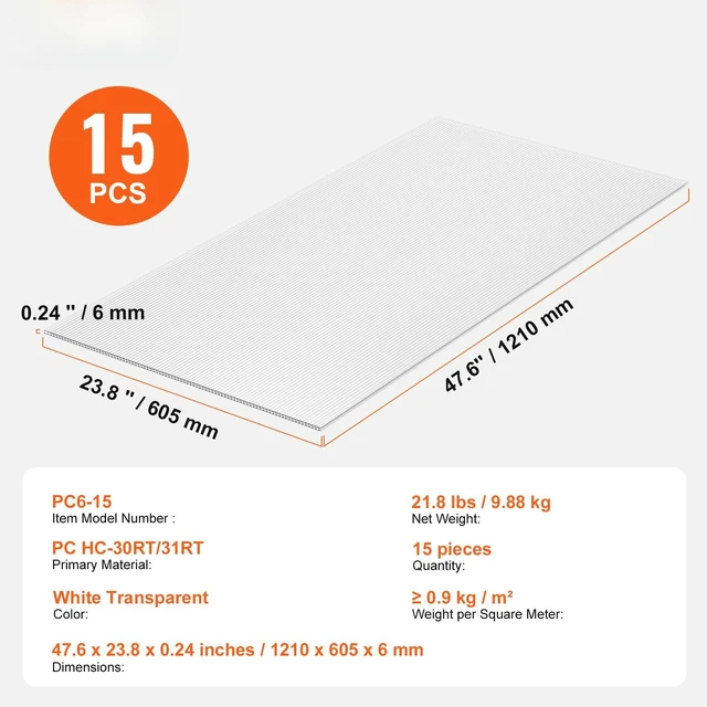 Alt view image 6 of 7 - 15 Pack Polycarbonate Greenhouse Panels, 2' X 4' X 0.24'' Roof Panels Sheets, Waterproof UV Protected Corrugated Plastic Roofing, Impact Resistance Clear Roofing Sheets for Greenhouse/Garden