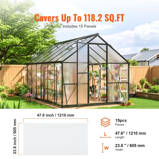 Alt view image 5 of 7 - 15 Pack Polycarbonate Greenhouse Panels, 2' X 4' X 0.24'' Roof Panels Sheets, Waterproof UV Protected Corrugated Plastic Roofing, Impact Resistance Clear Roofing Sheets for Greenhouse/Garden