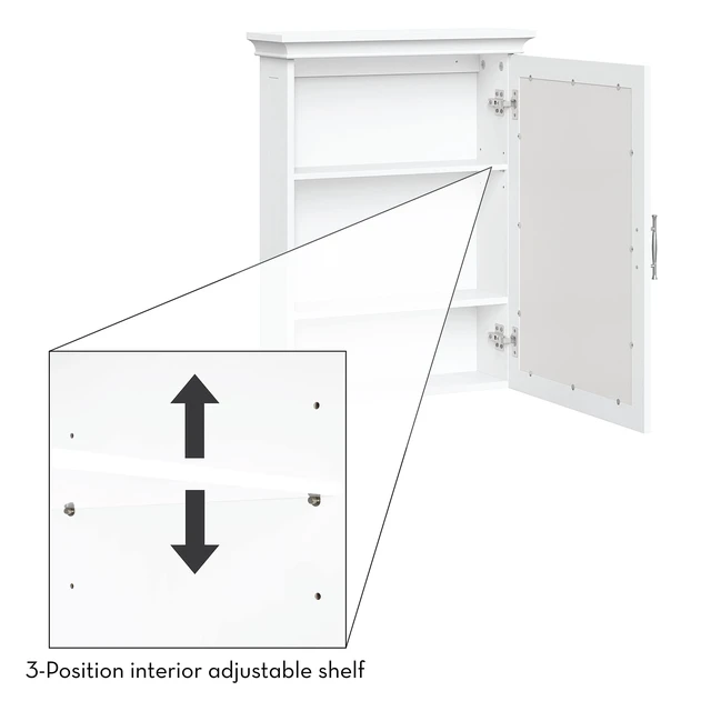 Alt view image 4 of 5 - Somerset Bathroom Wall Mount Medicine Cabinet with Mirror, White | Bath Storage Cabinet with Adjustable Interior Shelf and Soft Close Hinges, Two-Tone Handles and Coved Top Detailing