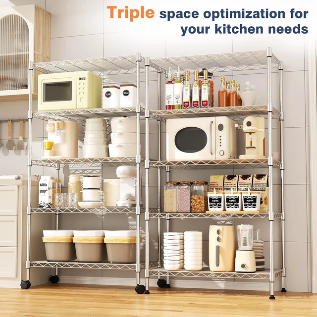 Alt view image 3 of 7 - 5-Tier Heavy Duty Metal Shelf,Chrome Wire Shelving Unit 35"Wx18Dx71H | Height Adjustable Storage Wire Shelves with Lockable Wheels for Garage,Kitchen,Office,Bathroom,Studio