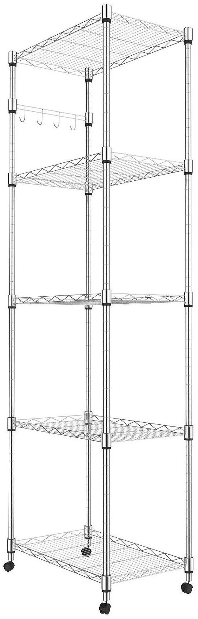 Main image of 5 Tier Steel Wire Shelving Unit on Wheels,Chrome Shelves for Garage Kitchen Living Room,Heavy Duty Shelving Rack, 23.2 x 13.8 x 72 inch (L x W x H)