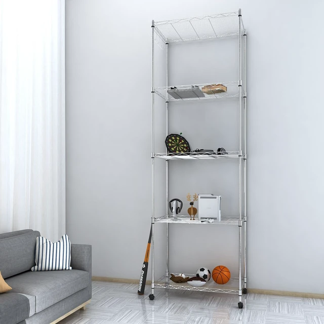 Alt view image 3 of 7 - 5 Tier Steel Wire Shelving Unit on Wheels,Chrome Shelves for Garage Kitchen Living Room,Heavy Duty Shelving Rack, 23.2 x 13.8 x 72 inch (L x W x H)