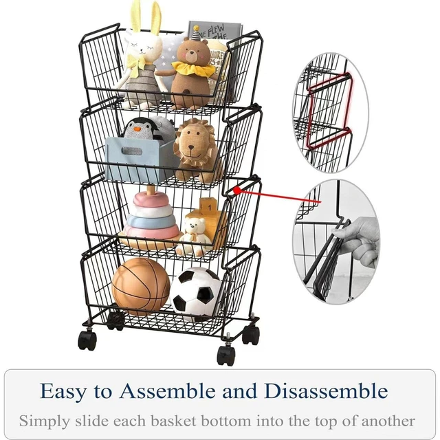 Alt view image 3 of 7 - 6-Tier Tall Stackable Wire Storage Baskets with Wheels, Vertical Metal Rolling Utility Cart, High Capacity Produce Basket for Kitchen Pantry, Snack Organizer, Matte Black