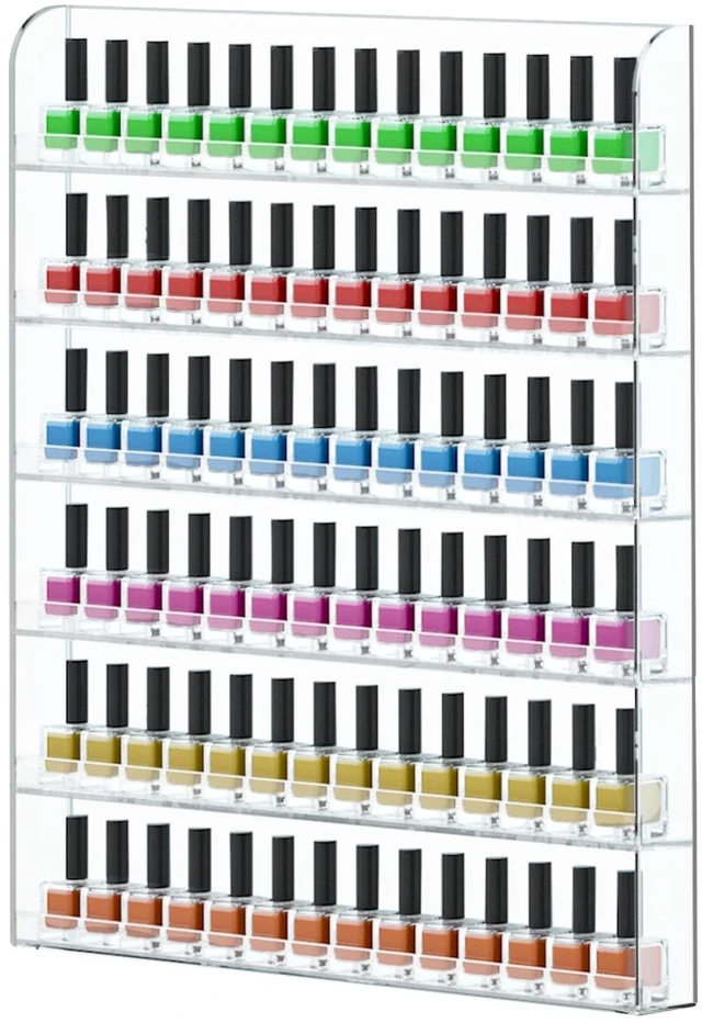 Main image of 2 Pack 20 * 24 Inch Clear Acrylic Nail Polish Wall Racks | Hold Up to 240 Bottles,Nail Polish Shelf Organizer Wall Mounted 6 Rows