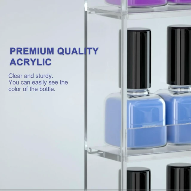 Alt view image 4 of 6 - 2 Pack 20 * 24 Inch Clear Acrylic Nail Polish Wall Racks | Hold Up to 240 Bottles,Nail Polish Shelf Organizer Wall Mounted 6 Rows