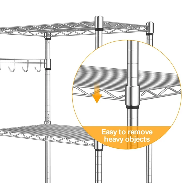 Alt view image 7 of 7 - 5 Tier Steel Wire Shelving Unit on Wheels,Chrome Shelves for Garage Kitchen Living Room,Heavy Duty Shelving Rack, 23.2 x 13.8 x 72 inch (L x W x H)