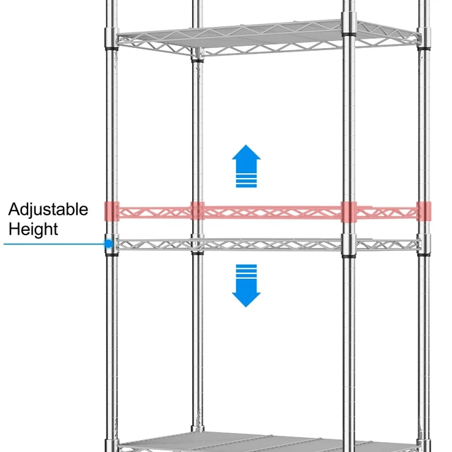 Alt view image 6 of 7 - 5 Tier Steel Wire Shelving Unit on Wheels,Chrome Shelves for Garage Kitchen Living Room,Heavy Duty Shelving Rack, 23.2 x 13.8 x 72 inch (L x W x H)