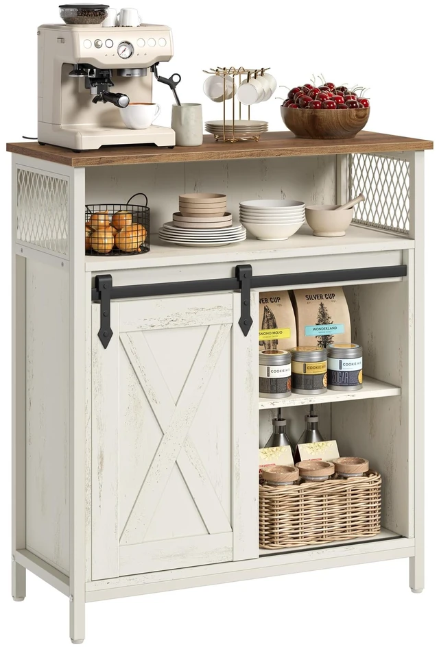 Main image of Buffet Cabinet, Coffee Bar with 1 Sliding Barn Door | Sideboard Storage Cabinet, Adjustable Shelves, 11.8 x 27.6 x 31.5 Inches, Rustic White, DAXTON Collection ULSC089WJ02S