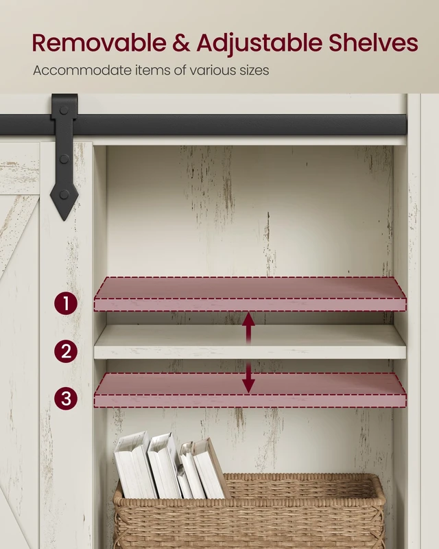 Alt view image 3 of 6 - Buffet Cabinet, Coffee Bar with 1 Sliding Barn Door | Sideboard Storage Cabinet, Adjustable Shelves, 11.8 x 27.6 x 31.5 Inches, Rustic White, DAXTON Collection ULSC089WJ02S