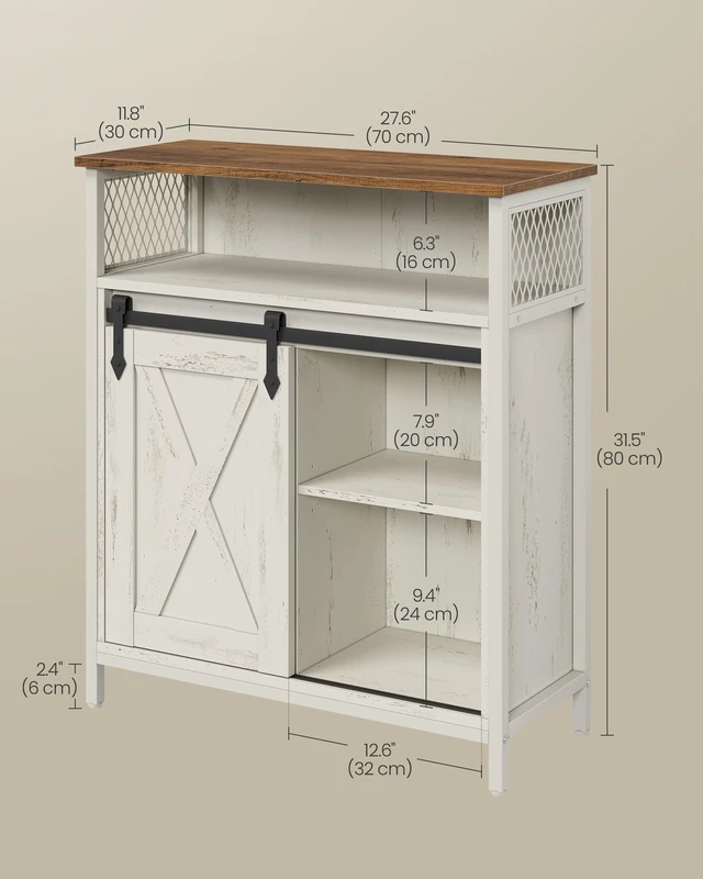 Alt view image 5 of 6 - Buffet Cabinet, Coffee Bar with 1 Sliding Barn Door | Sideboard Storage Cabinet, Adjustable Shelves, 11.8 x 27.6 x 31.5 Inches, Rustic White, DAXTON Collection ULSC089WJ02S
