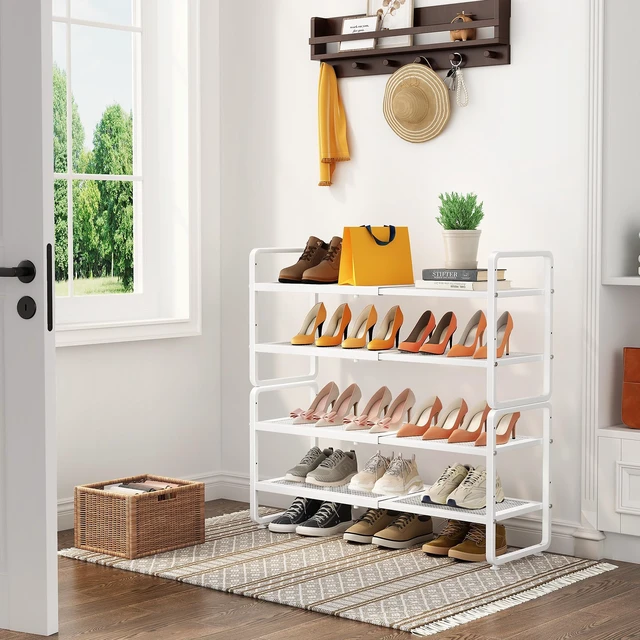 Alt view image 2 of 7 - Expandable Metal Shoe Rack for Closet, Entryway & Garage, 4-Tier, White | Adjustable Height for Boots, Stackable Design, Dense Mesh Shelves for Heels, Fits Small Spaces, Apartments and Rentals