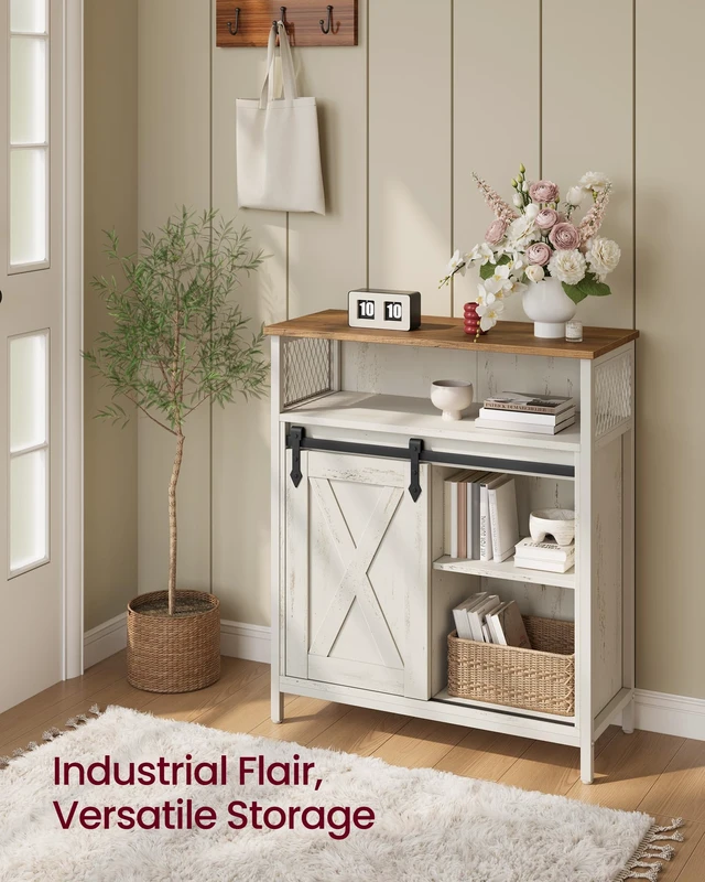 Alt view image 6 of 6 - Buffet Cabinet, Coffee Bar with 1 Sliding Barn Door | Sideboard Storage Cabinet, Adjustable Shelves, 11.8 x 27.6 x 31.5 Inches, Rustic White, DAXTON Collection ULSC089WJ02S
