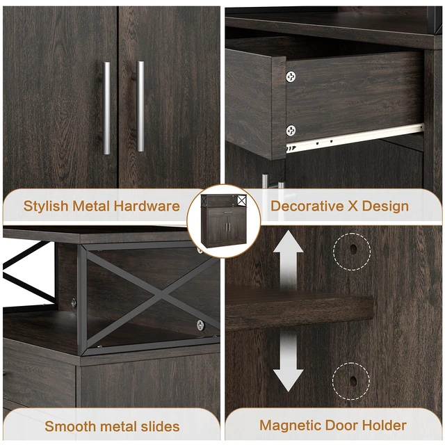 Alt view image 2 of 5 - Kitchen Storage Cabinet with Adjustable Shelves and Drawers, Modern Buffet Sideboard, Wood Buffet Cabinet with Doors, Floor Cabinet Cupboard for Coffee Bar Living Room, Dark Brown