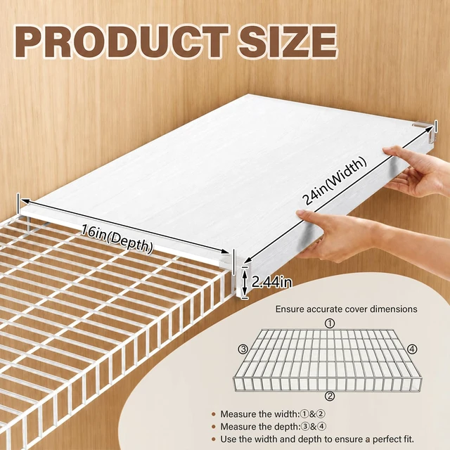 Alt view image 3 of 7 - CLICLIE Wire Shelf Covers, 24" W X 16" D PVC Wire Rack Covers for Pantry | PVC Shelf Covers for Wire Shelving, 0.31-inch Thick Moisture Durable Shelf Liner for Closet (24" W X 16" D, 5pcs, White)