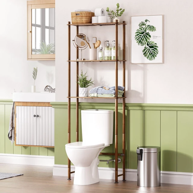 Main image of Bamboo Over The Toilet Storage Shelf, 3-Tier Over Toilet Bathroom Organizer Rack, Bathroom Shelves Over Toilet, Space Saver, Walnut Brown