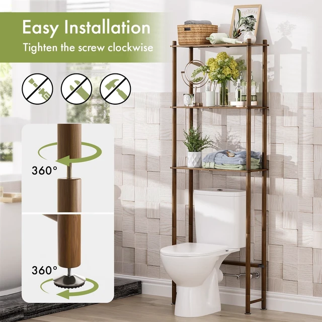 Alt view image 4 of 7 - Bamboo Over The Toilet Storage Shelf, 3-Tier Over Toilet Bathroom Organizer Rack, Bathroom Shelves Over Toilet, Space Saver, Walnut Brown