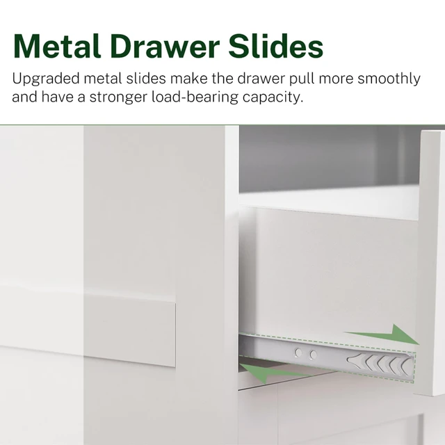 Alt view image 7 of 7 - Bathroom Storage Cabinet with Adjustable Shelf & Large Drawer | Tall Storage Cabinet with 4 Doors, Kitchen Pantry Storage Cabinets, for Living Room, Dining Room, Entryway, White