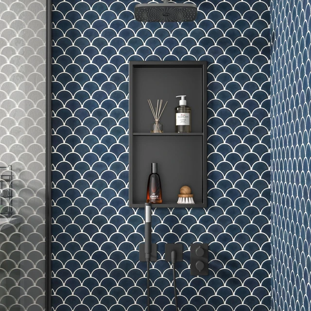 Alt view image 2 of 7 - Stainless Steel Shower Niche Matte Black 24" X 12" W/ 2-Tier Shelf | Recessed shower niche no tile needed,space-saving,vertical niche, built in bathroom niche shower for shampoo & soap storage