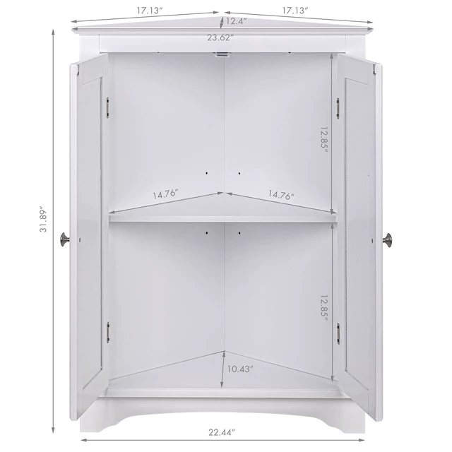 Alt view image 4 of 7 - Corner Bathroom Cabinet with Doors and Adjustable Shelf, White | 2 Beadboard Doors, Adjustable Shelf, Space-Saving Triangular Design for Bathrooms, Kitchens, Living Rooms, and Entryways