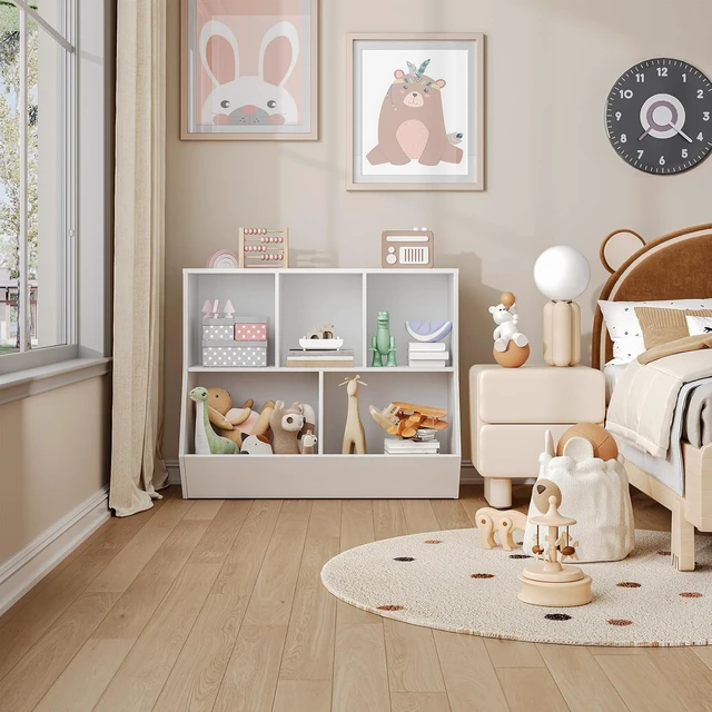 Alt view image 3 of 7 - Kids Bookshelf, Bookcase Footboard, Toy Storage Cubby, Children's Toy Shelf, 35.4" L Storage Cabinet, Fit for Children's Room, Playroom, Hallway, Kindergarten, White