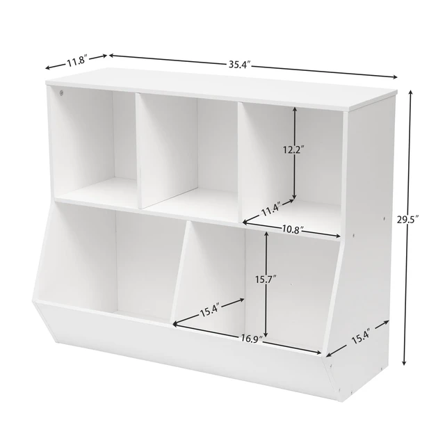 Alt view image 5 of 7 - Kids Bookshelf, Bookcase Footboard, Toy Storage Cubby, Children's Toy Shelf, 35.4" L Storage Cabinet, Fit for Children's Room, Playroom, Hallway, Kindergarten, White