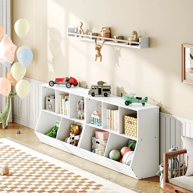 Alt view image 4 of 7 - Kids Bookshelf, Bookcase Footboard, Toy Storage Cubby, Children's Toy Shelf, 35.4" L Storage Cabinet, Fit for Children's Room, Playroom, Hallway, Kindergarten, White