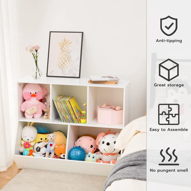 Alt view image 7 of 7 - Kids Bookshelf, Bookcase Footboard, Toy Storage Cubby, Children's Toy Shelf, 35.4" L Storage Cabinet, Fit for Children's Room, Playroom, Hallway, Kindergarten, White