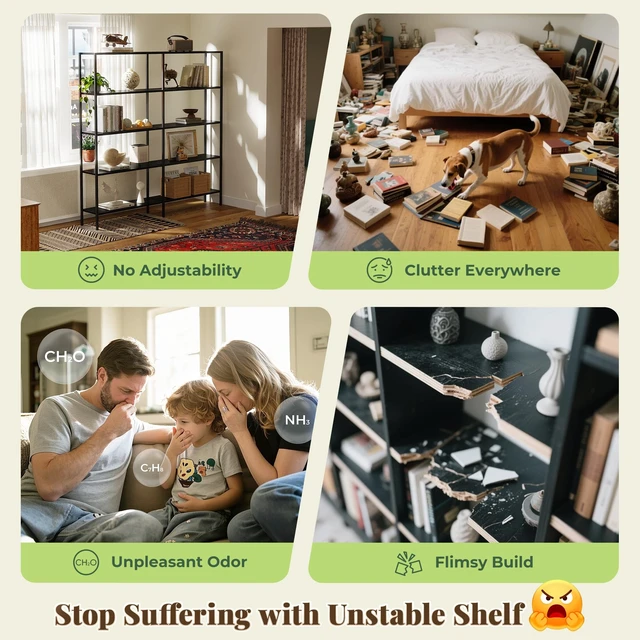 Alt view image 4 of 7 - 4 Tier Bookshelf, L Shaped Corner Bookshelf with 8 Open Shelves, 49.4 Inch Straight Wide Bookcase with Metal Frame and Wooden Board, Adjustable Feet, Rustic Brown