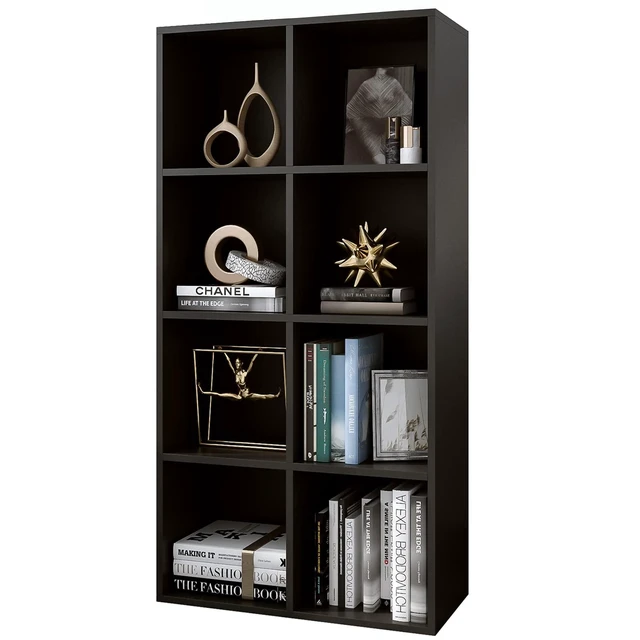 Main image of 8-Cube Storage Shelf Bookcase, Black | Wooden 4-Tier Open Bookshelf, Fits 11×11" Bins, Vertical or Horizontal Use, Full Back Panels, For Home Office