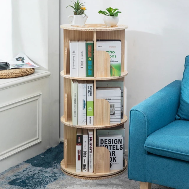 Main image of Wooden Rotating Bookshelf 360 Display Floor Standing Bookcase Storage Rack for Kids&Adults Multi-Functional Bookshelf Organizer (3-Tier)