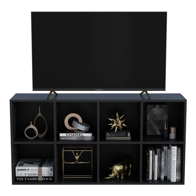 Alt view image 2 of 7 - 8-Cube Storage Shelf Bookcase, Black | Wooden 4-Tier Open Bookshelf, Fits 11×11" Bins, Vertical or Horizontal Use, Full Back Panels, For Home Office