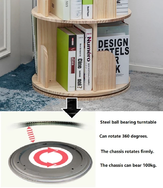 Alt view image 4 of 7 - Wooden Rotating Bookshelf 360 Display Floor Standing Bookcase Storage Rack for Kids&Adults Multi-Functional Bookshelf Organizer (3-Tier)