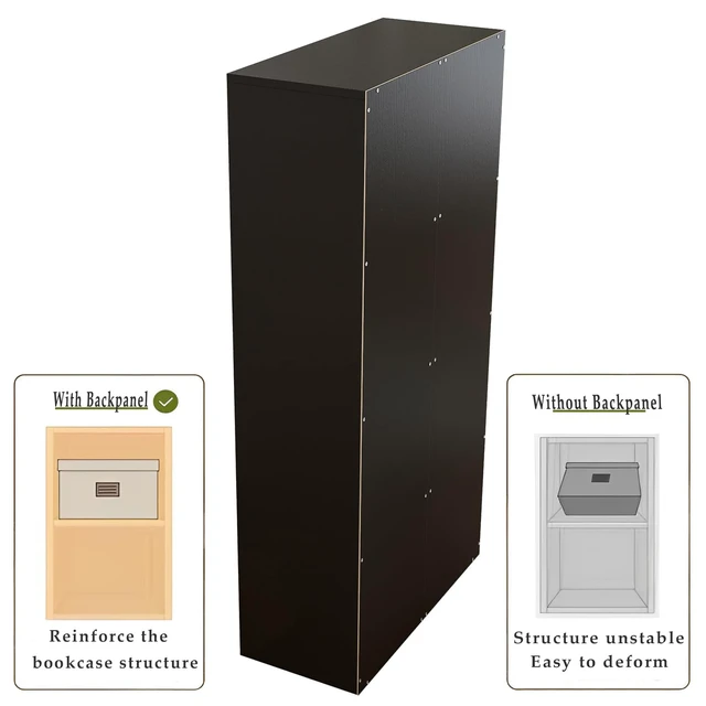 Alt view image 6 of 7 - 8-Cube Storage Shelf Bookcase, Black | Wooden 4-Tier Open Bookshelf, Fits 11×11" Bins, Vertical or Horizontal Use, Full Back Panels, For Home Office