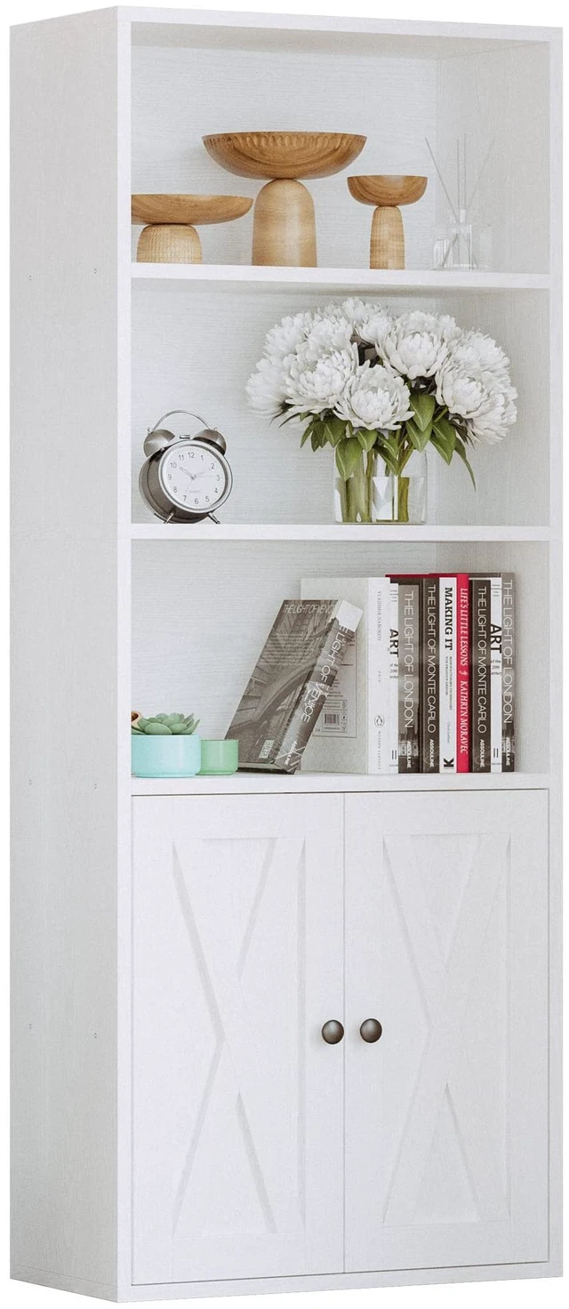 Main image of Industrial Bookshelves and Bookcases with Doors and Shelves | 11.8in Deeper engineered-wood, concealed storage, anti-tip bracket, each shelf supports up to 22 lbs, 5-Tier Storage Shelves